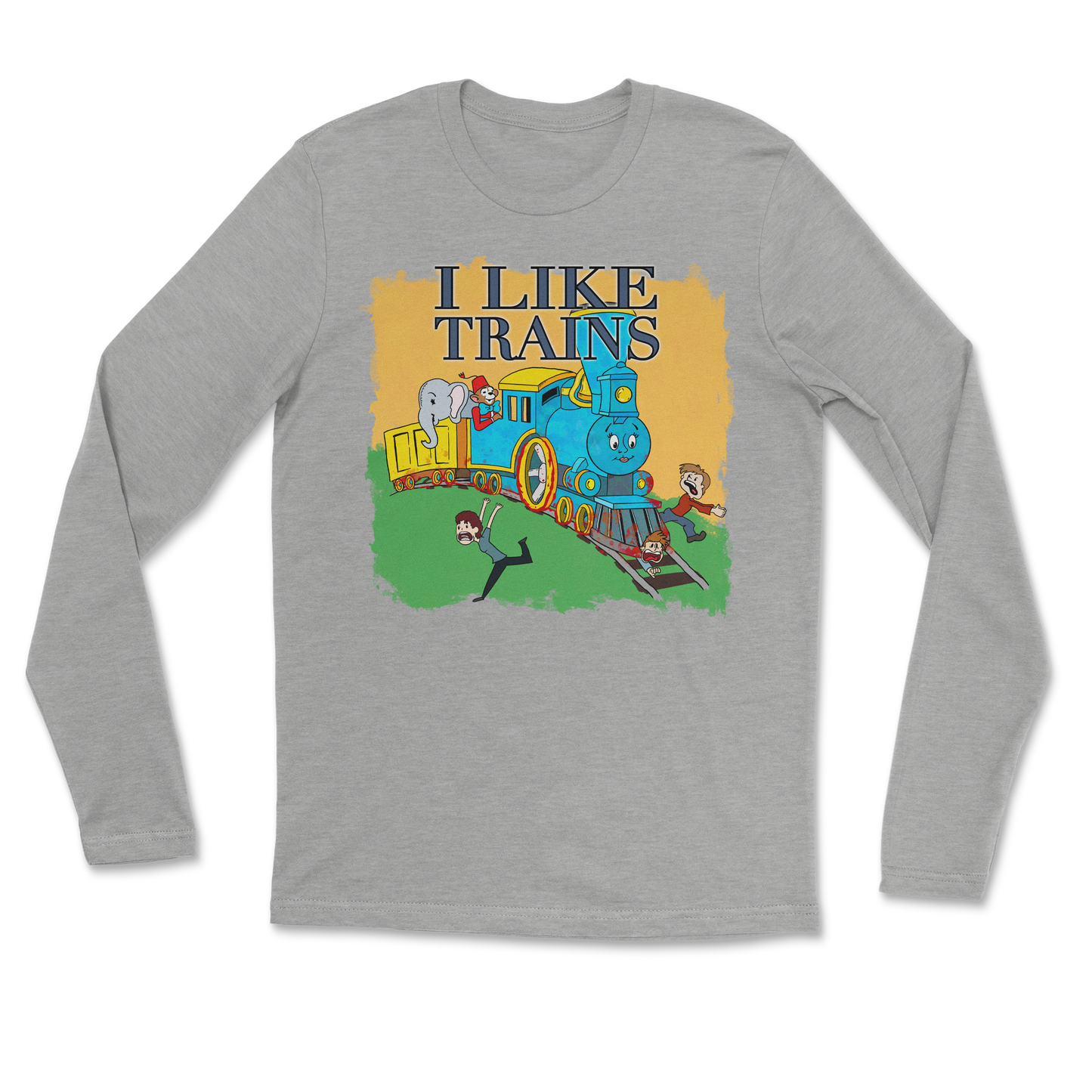 Heavy Blend Long Sleeve I Like Trains in Grey Heather