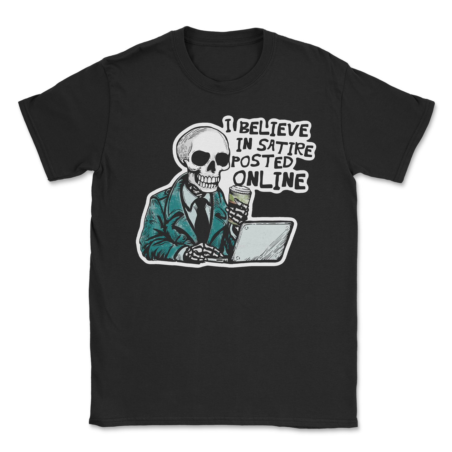 Heavy Blend T-Shirt Believe in Satire in Black