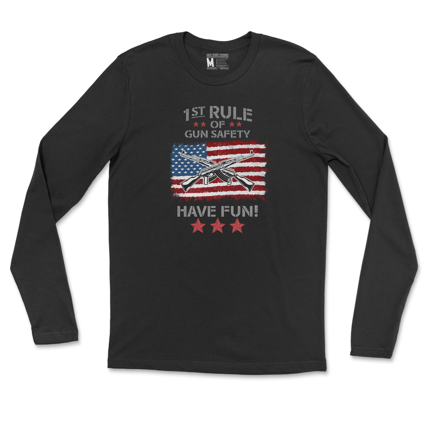 Gildan SoftStyle Long Sleeve 1st Rule of Gun Safety in Black