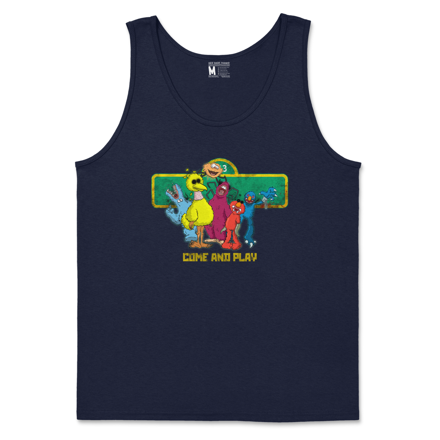 Gildan SoftStyle Tank Top Cursed Sesame Street in Navy