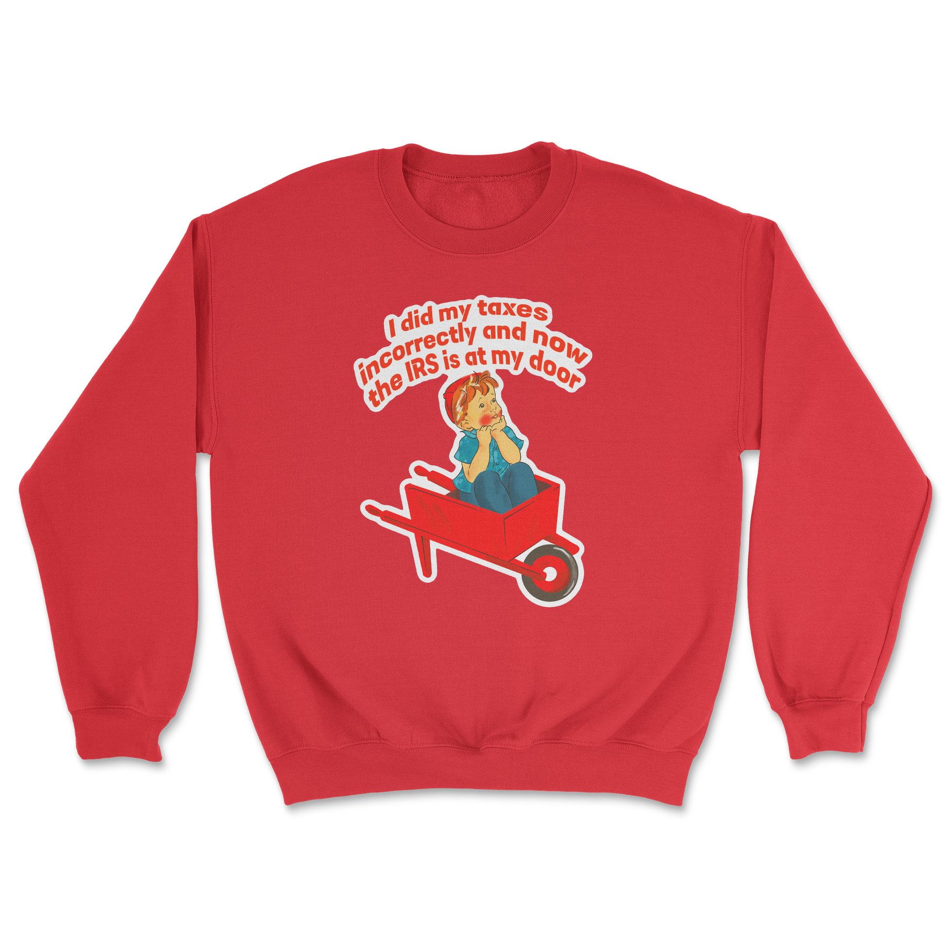 Heavy Blend Crew Neck Here Comes the IRS in Red