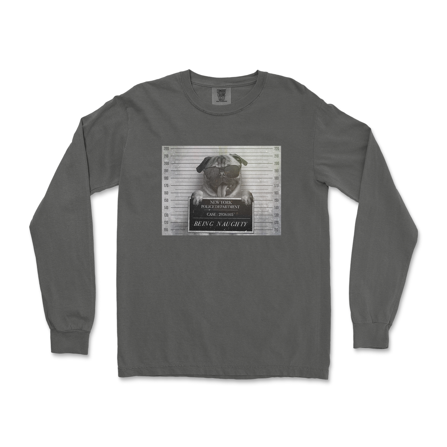 Comfort Colors Long Sleeve Naughty Pug in Pepper
