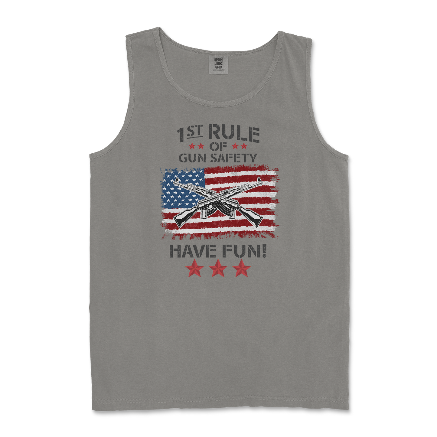 Comfort Colors Tank Top 1st Rule of Gun Safety in Grey
