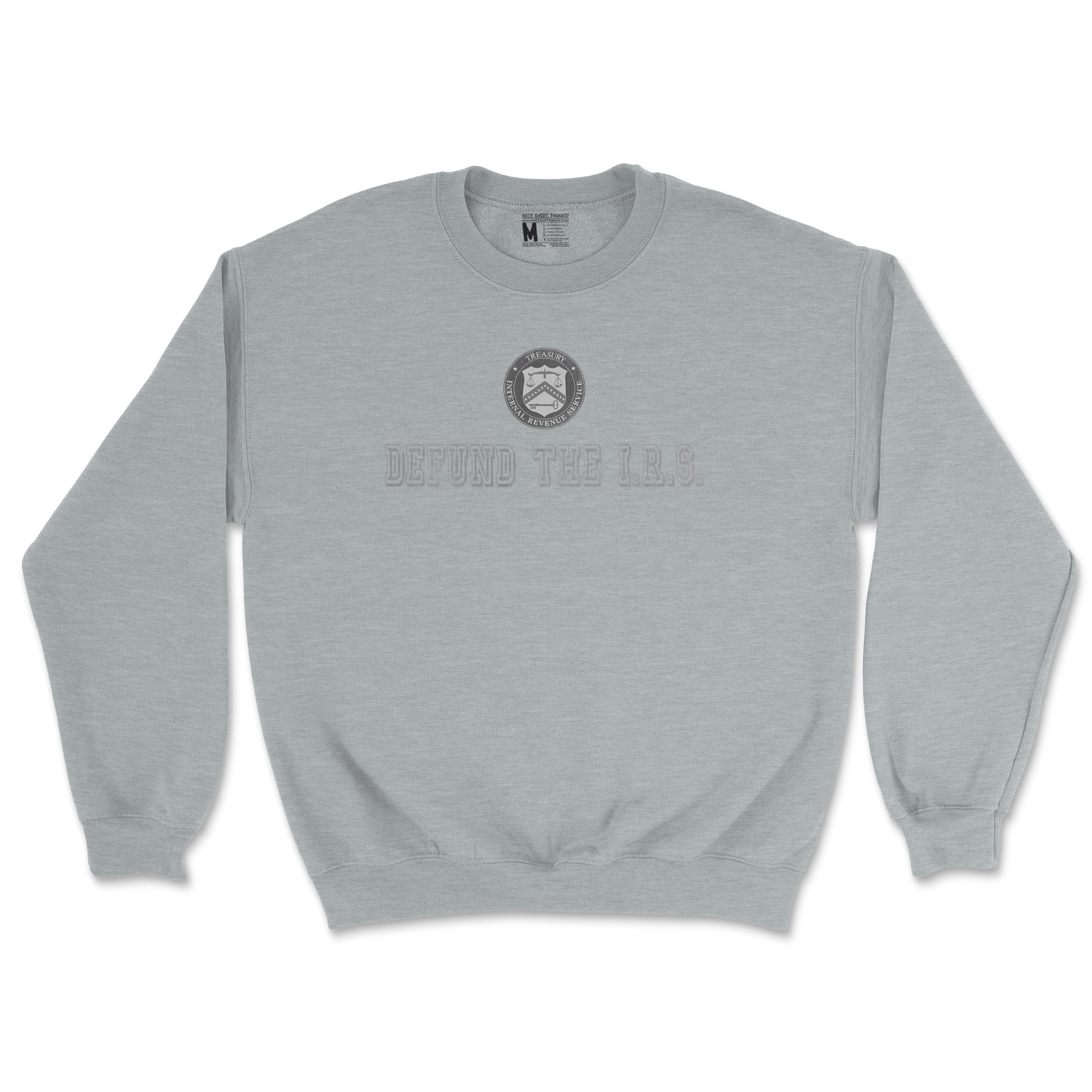 Gildan SoftStyle Crew Neck Defund The I.R.S. in Sports Grey