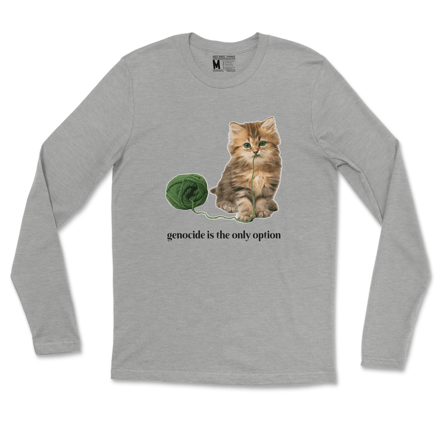 Gildan SoftStyle Long Sleeve Genocide Kitty  in Heather-Gray