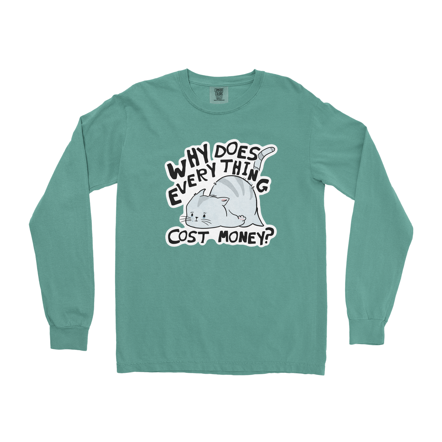 Comfort Colors Long Sleeve Broke Cat in Light Green
