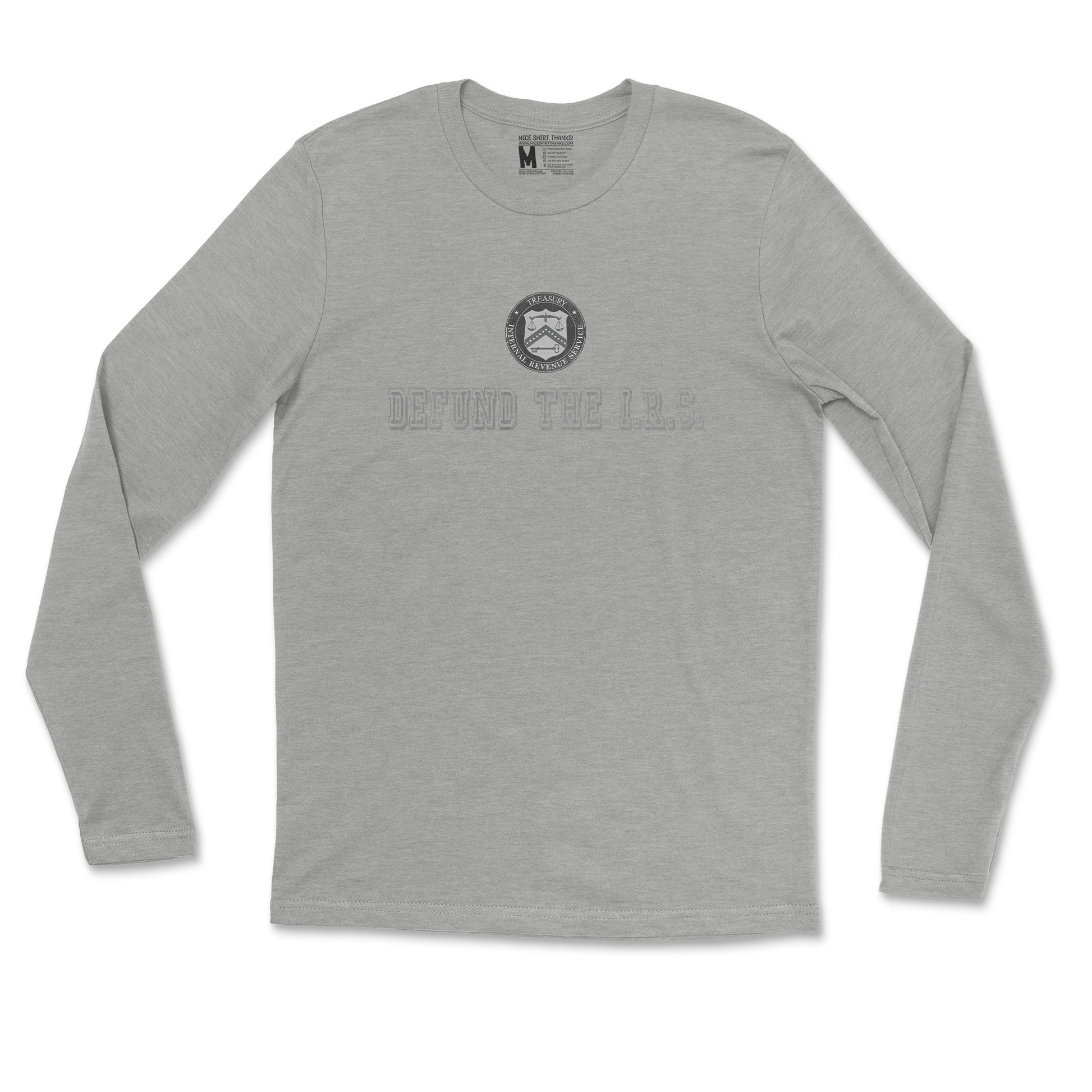 Gildan SoftStyle Long Sleeve Defund The I.R.S. in Sports Grey