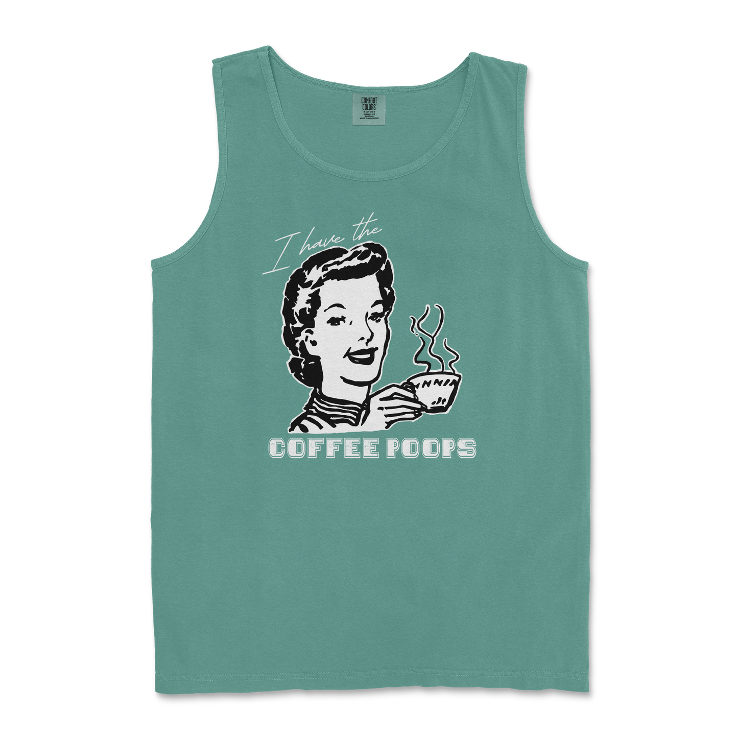 Comfort Colors Tank Top Coffee Poops in Light-Green