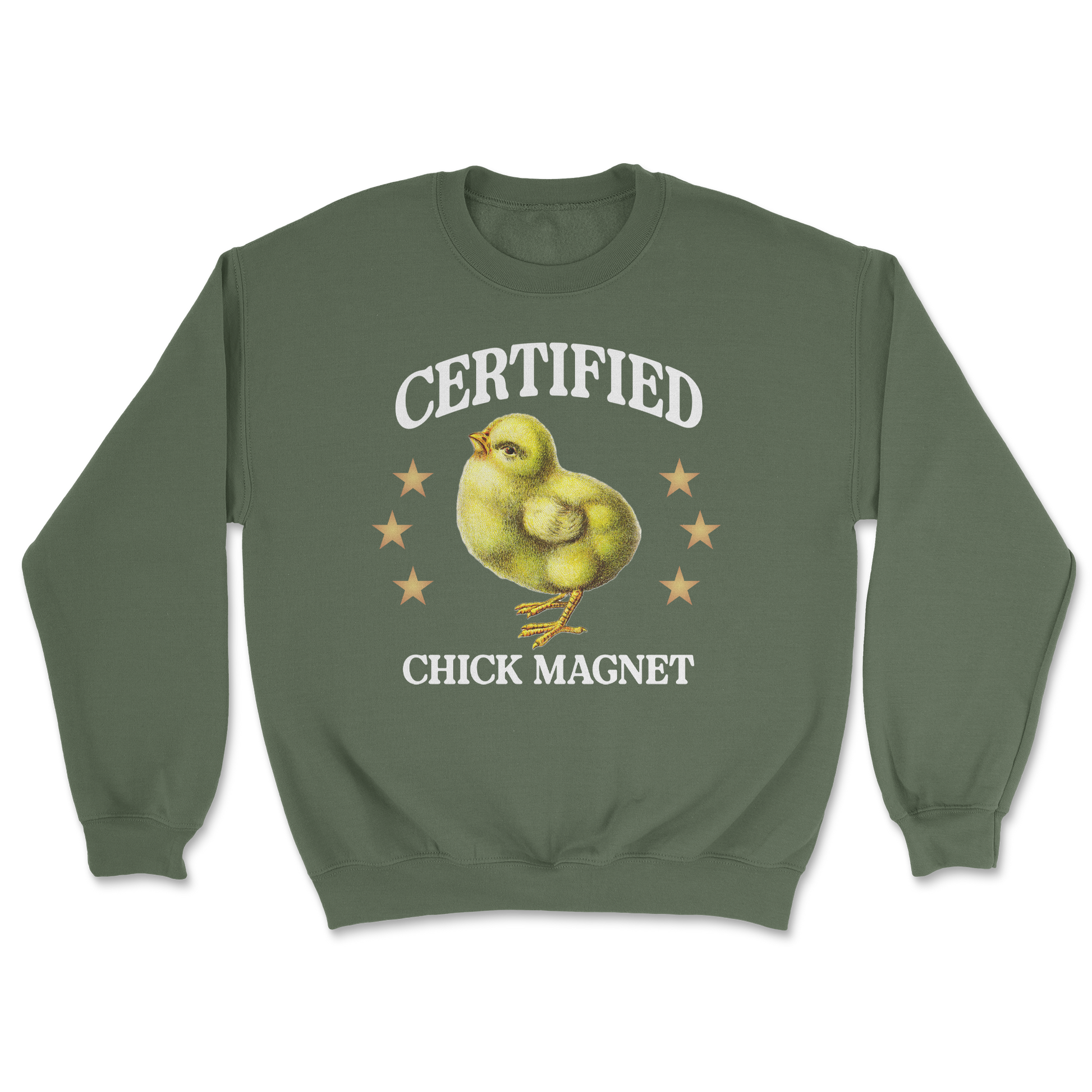Heavy Blend Crew Neck Chick Magnet in Military Green