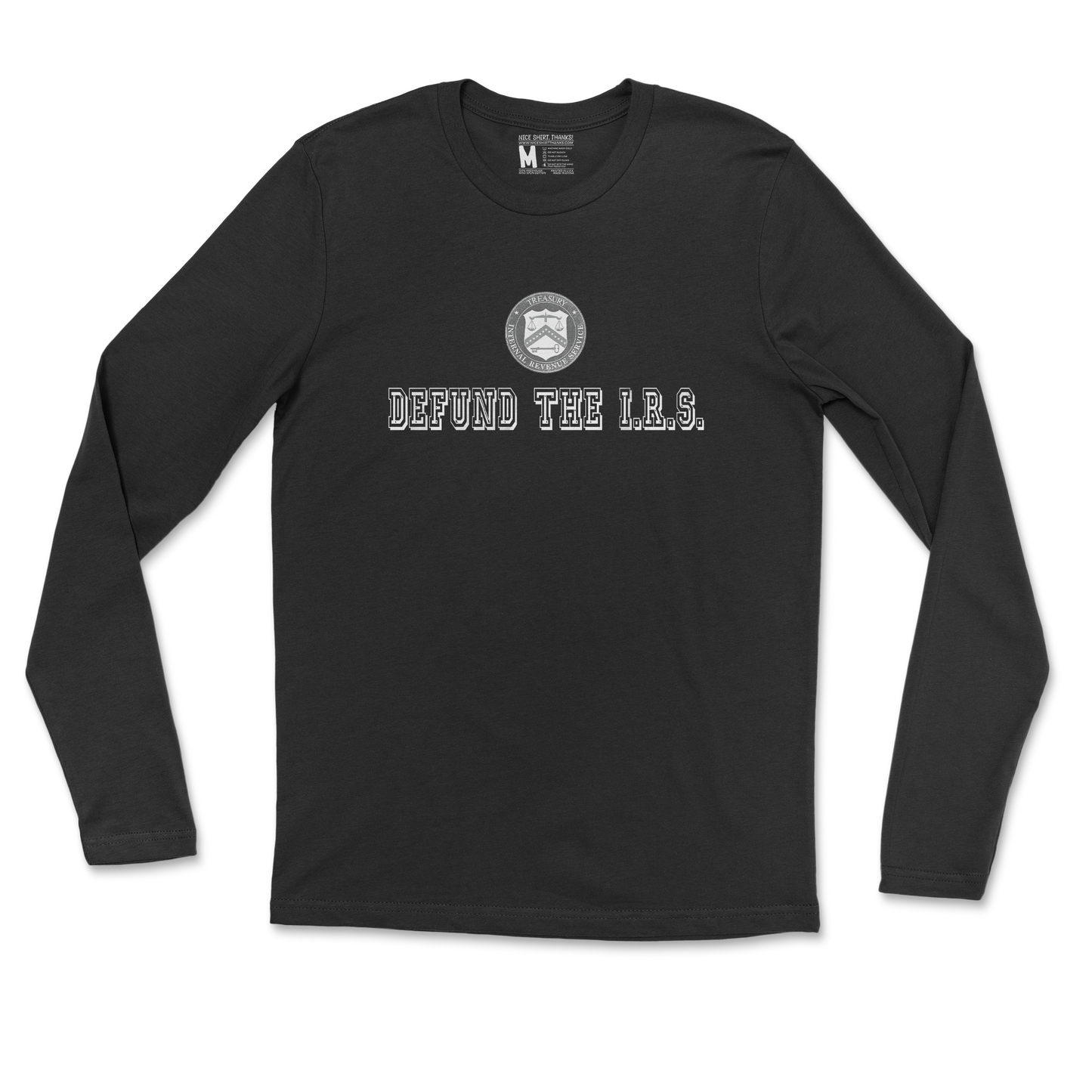Gildan SoftStyle Long Sleeve Defund The I.R.S. in Black