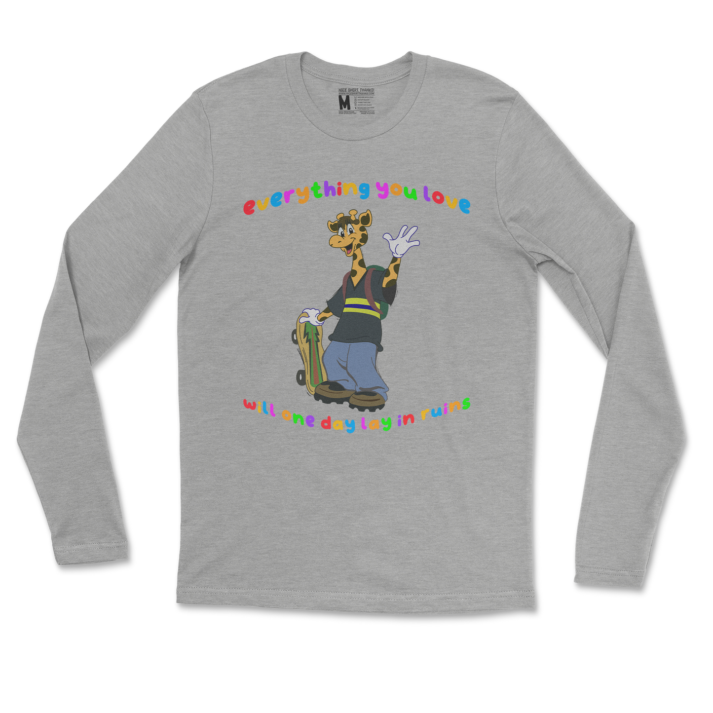 Gildan SoftStyle Long Sleeve Jerry the Giraffe in Sports Grey