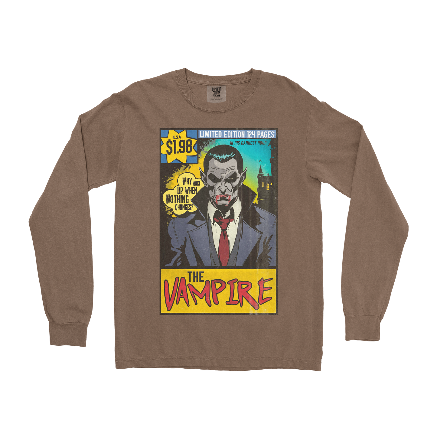 Comfort Colors Long Sleeve Sad Vampire in Espresso