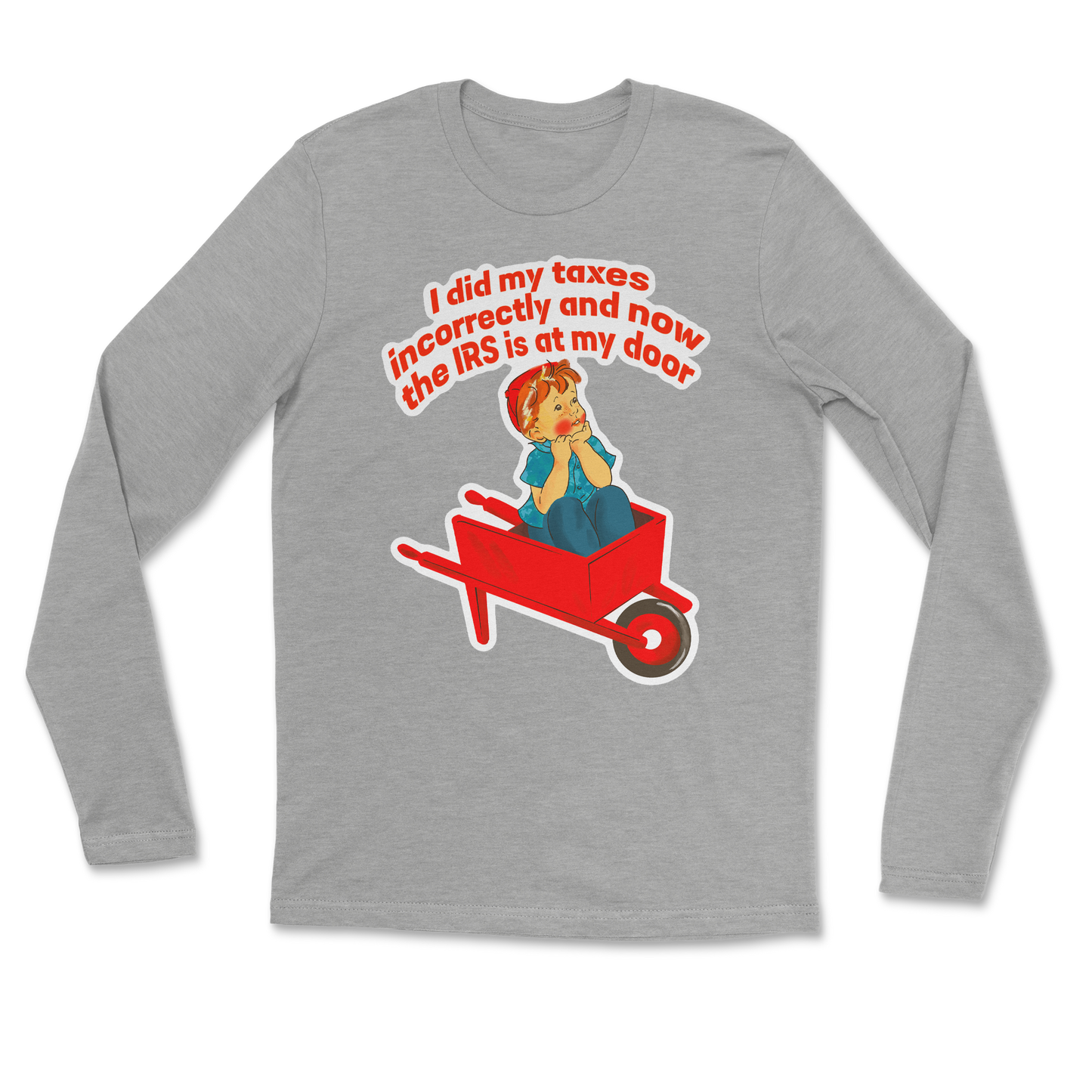 Heavy Blend Long Sleeve Here Comes the IRS in Grey Heather