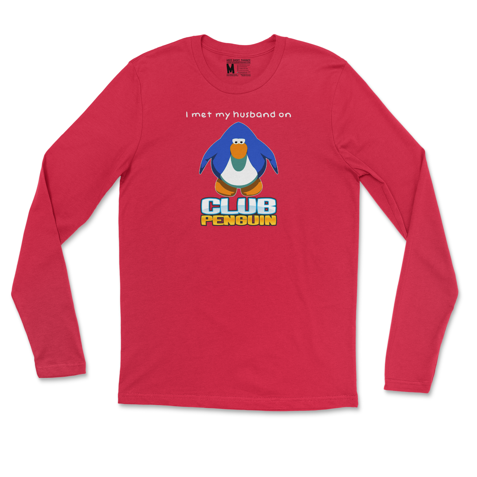 Gildan SoftStyle Long Sleeve Club Penguin Husband  in Red