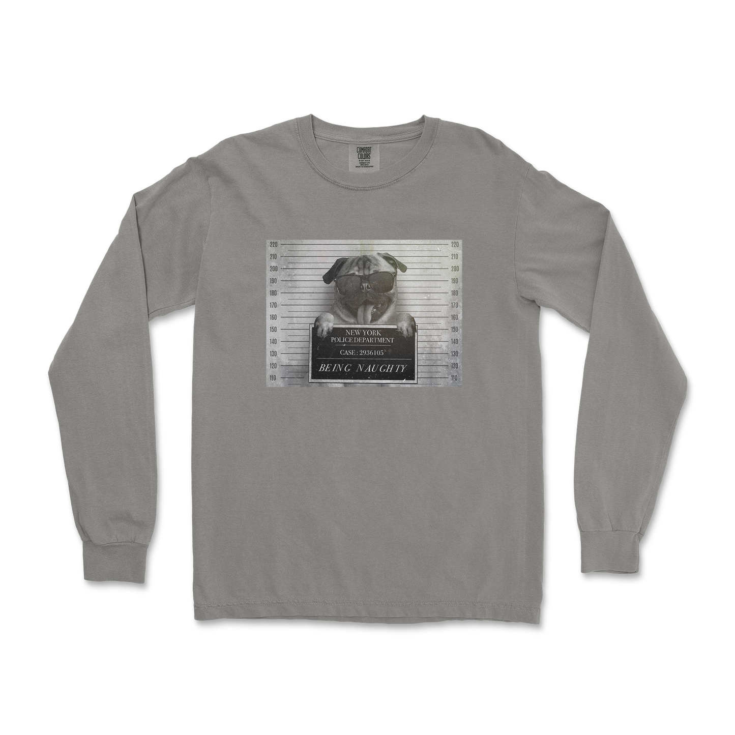 Comfort Colors Long Sleeve Naughty Pug in Grey