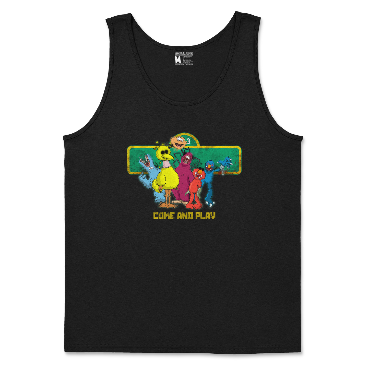 Gildan SoftStyle Tank Top Cursed Sesame Street in Black