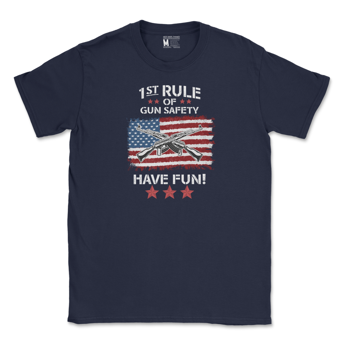 Gildan SoftStyle T-Shirt 1st Rule of Gun Safety in Navy