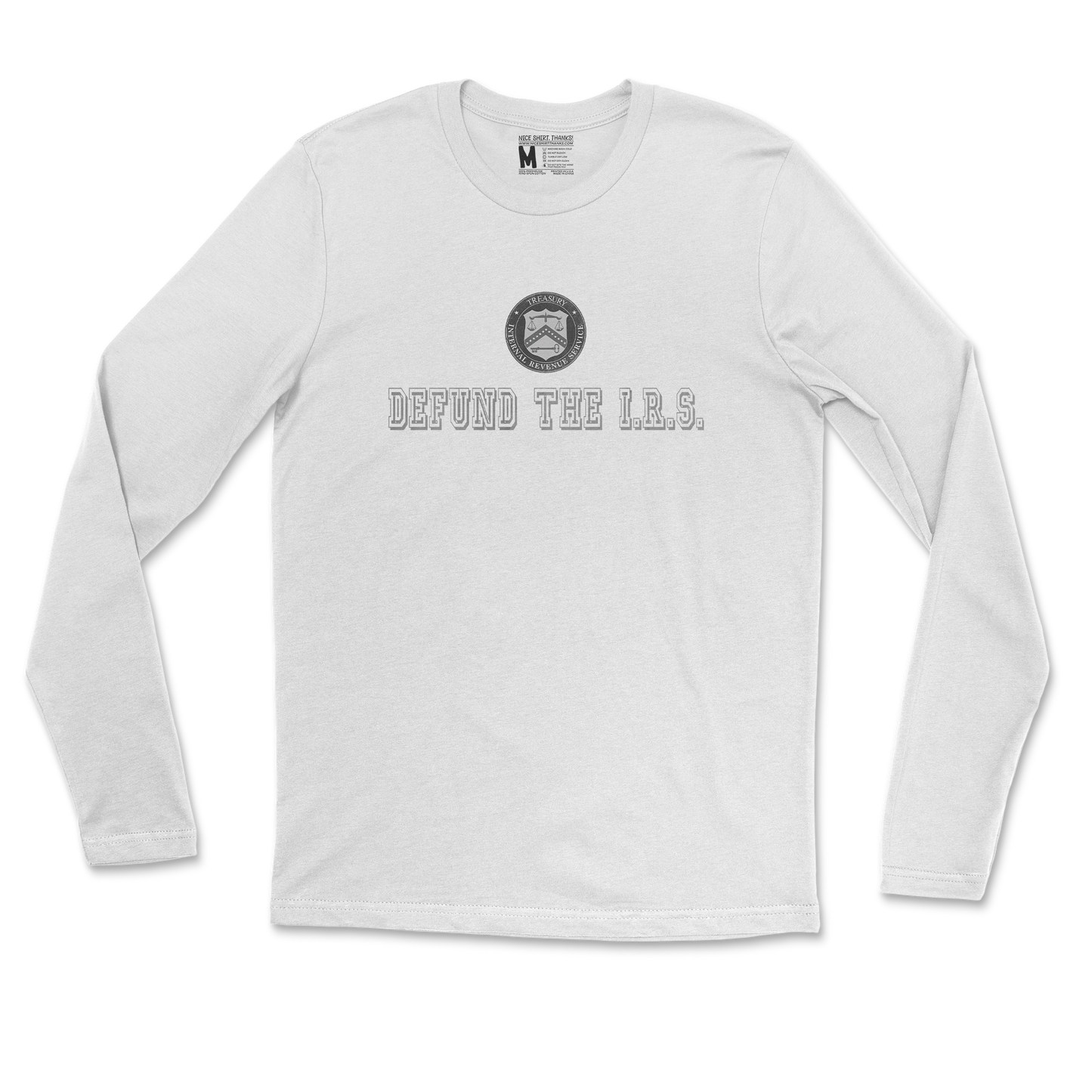 Gildan SoftStyle Long Sleeve Defund The I.R.S. in White