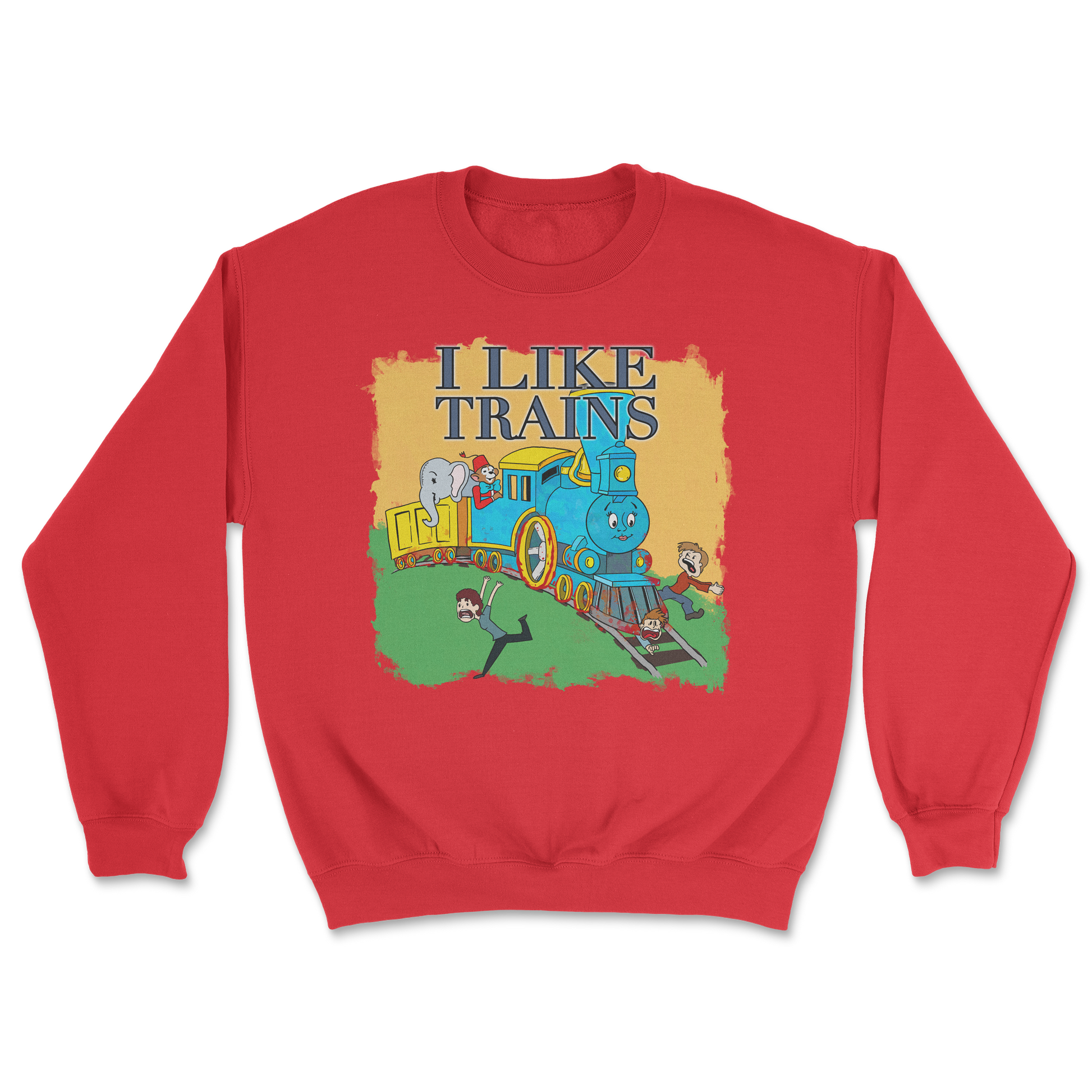 Heavy Blend Crew Neck I Like Trains in Red