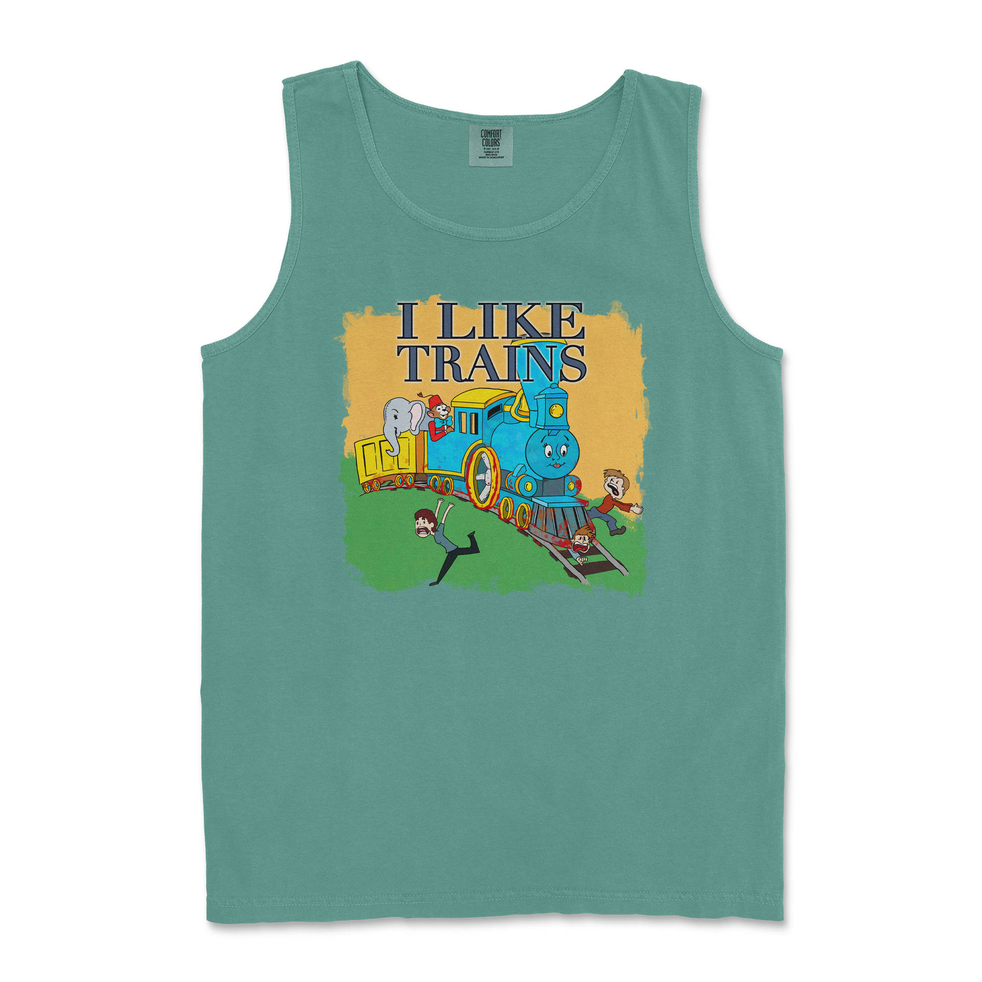 Comfort Colors Tank Top I Like Trains in Light Green