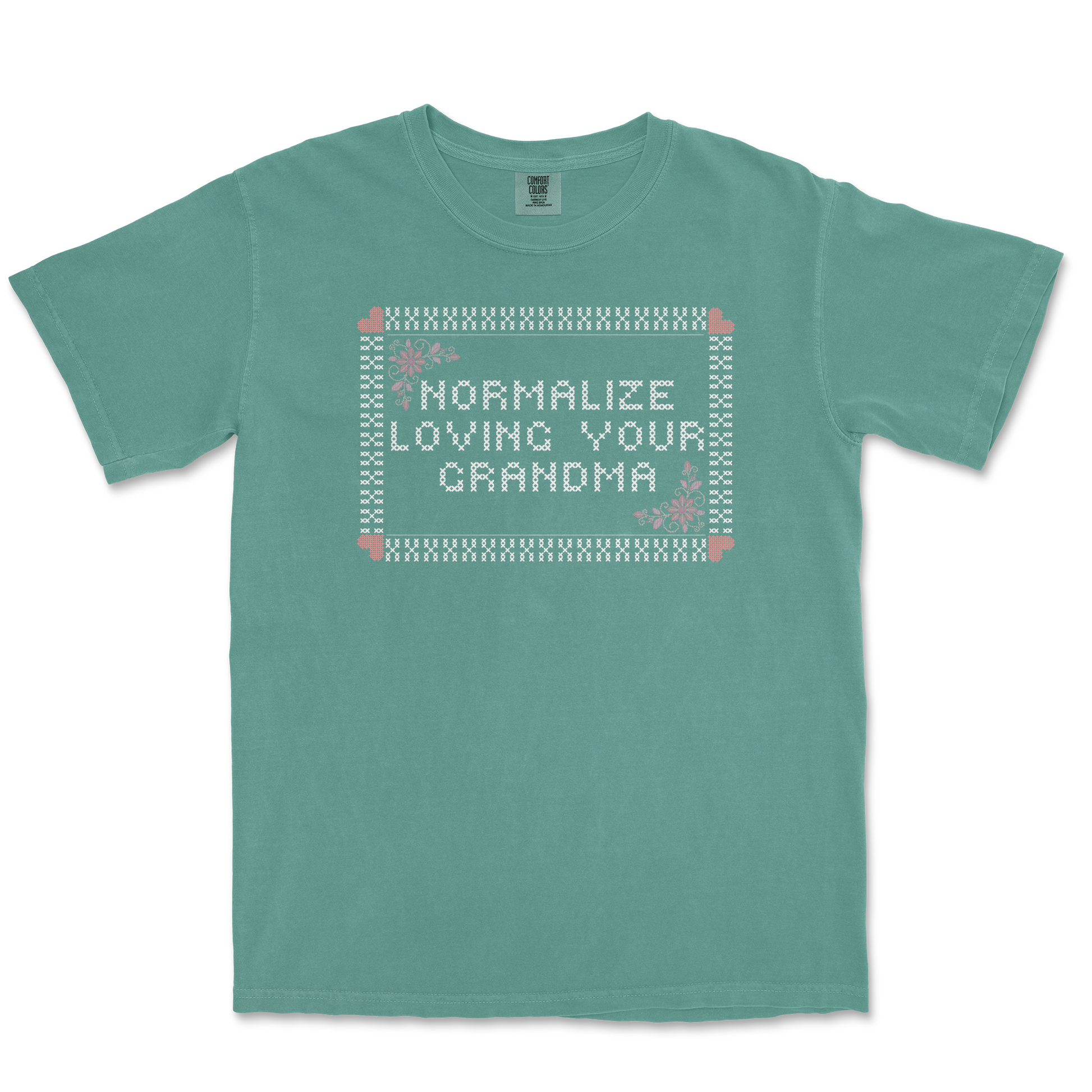 Comfort Colors T-Shirt Cross Stitch in Light Green