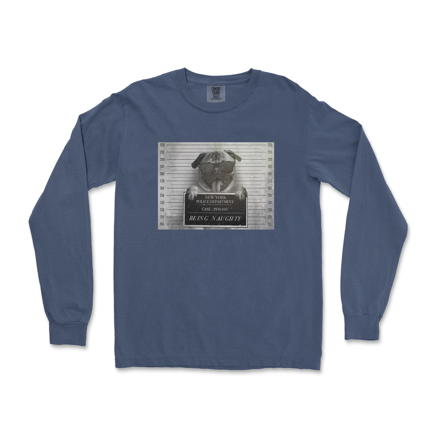 Comfort Colors Long Sleeve Naughty Pug in Midnight