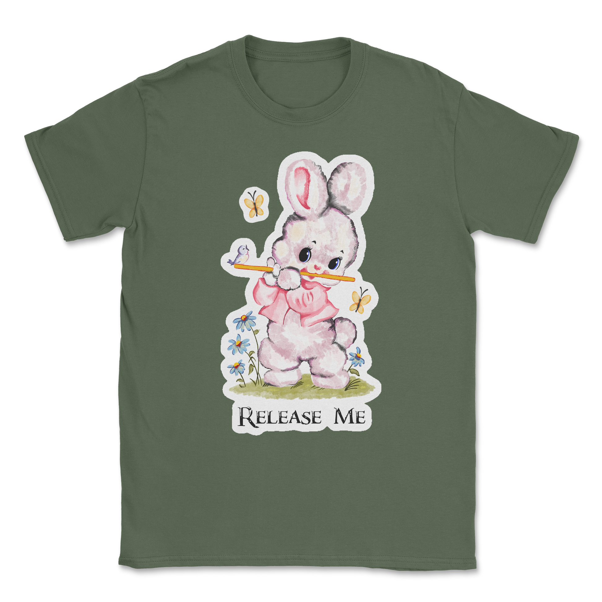 Heavy Blend T-Shirt Cute Bunny in Military Green