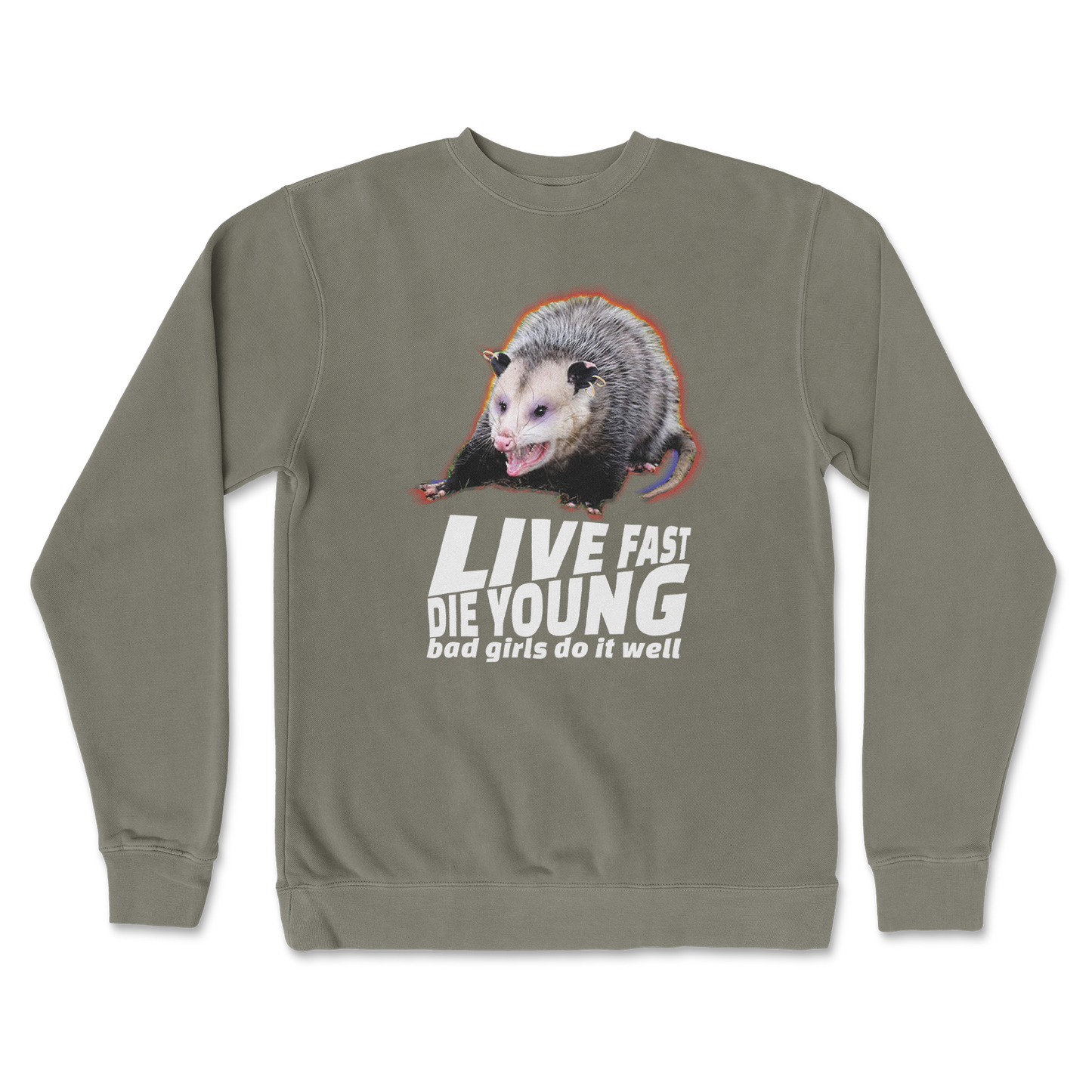 Independent Clothing Co. Crew Neck Live Fast Die Young in Army
