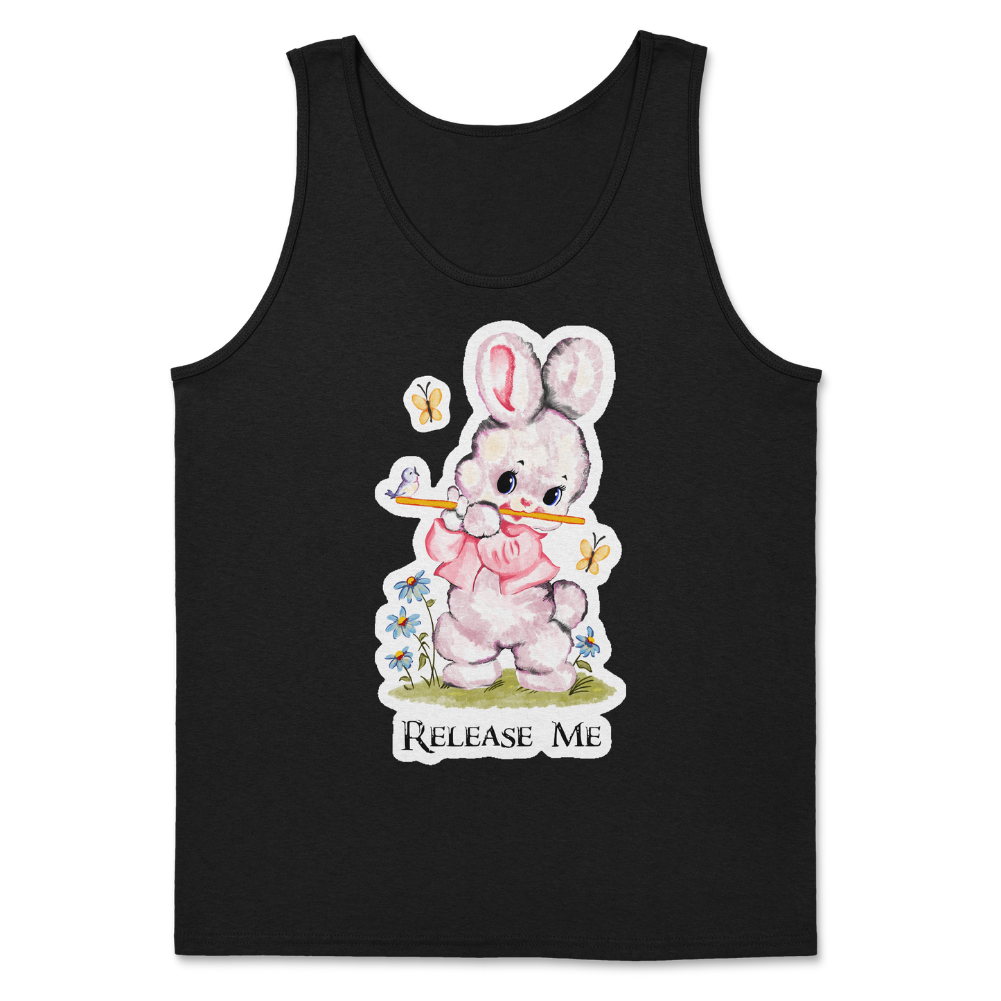 Heavy Blend Tank Top Cute Bunny in Black