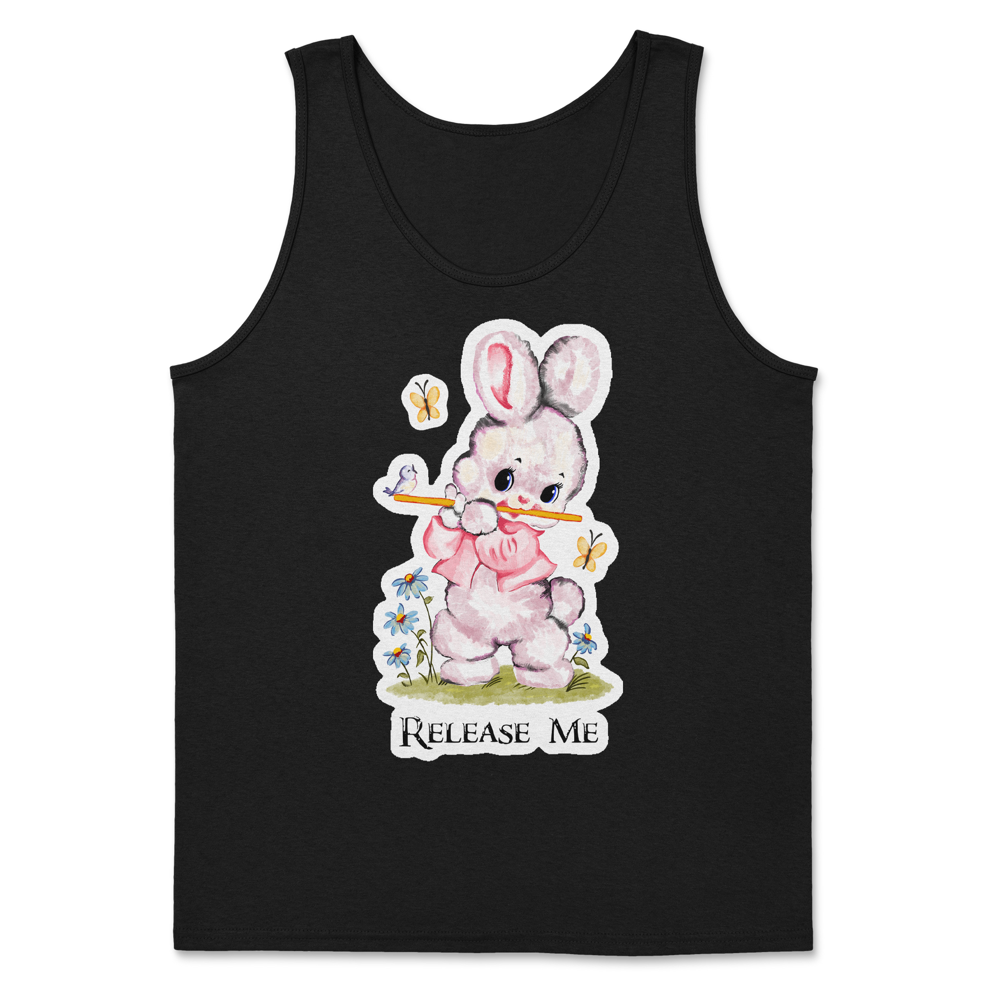 Heavy Blend Tank Top Cute Bunny in Black