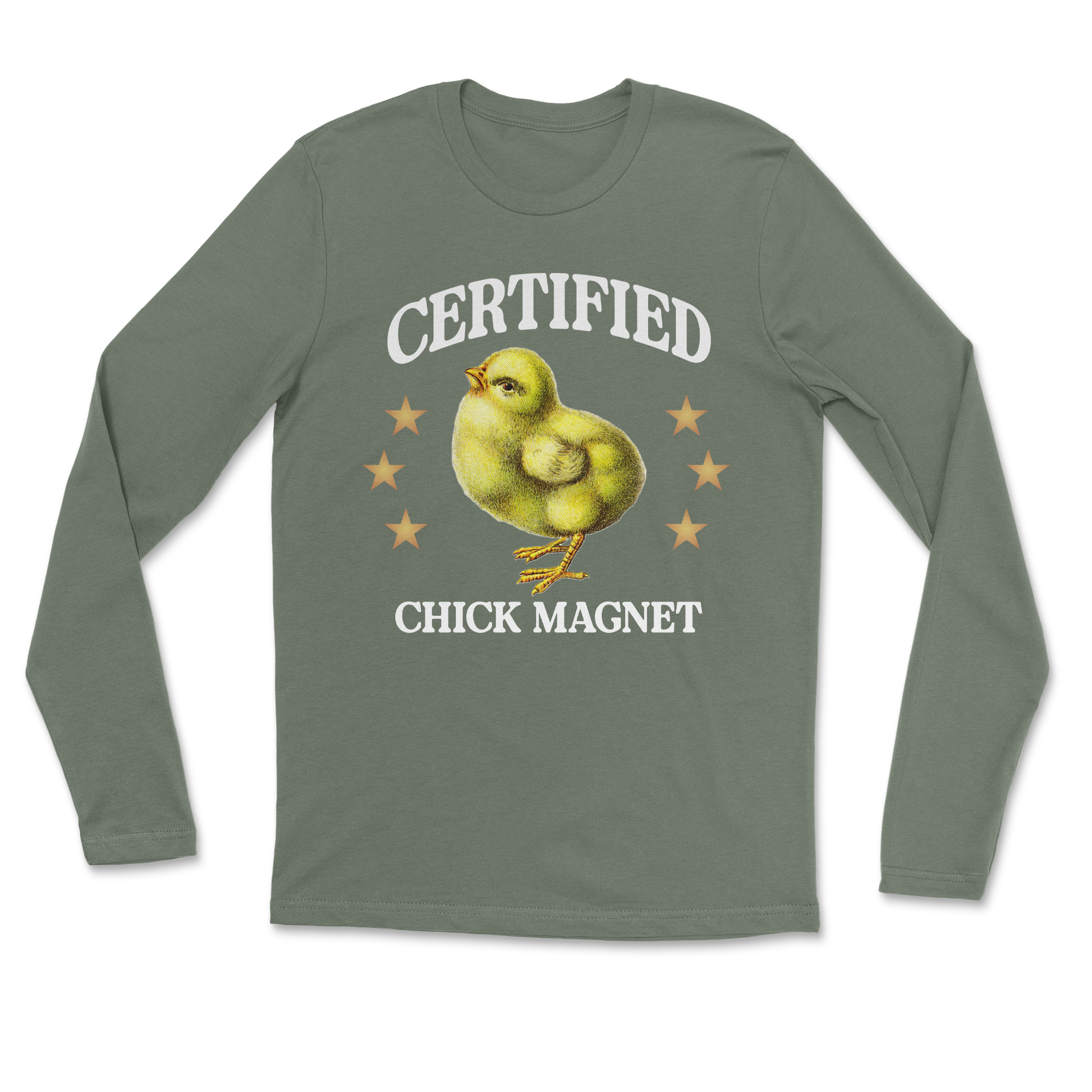 Heavy Blend Long Sleeve Chick Magnet in Military Green