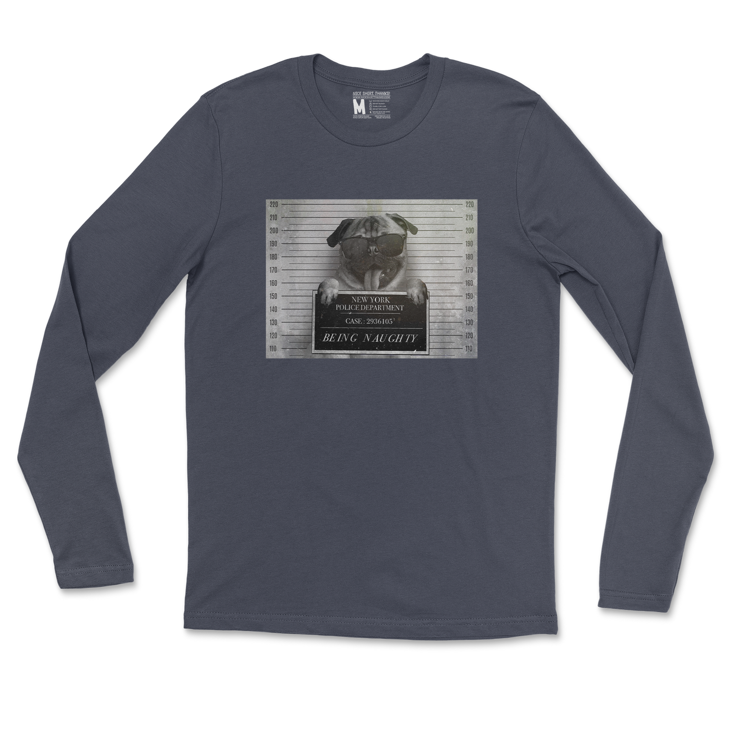 Gildan SoftStyle Long Sleeve Naughty Pug in Navy