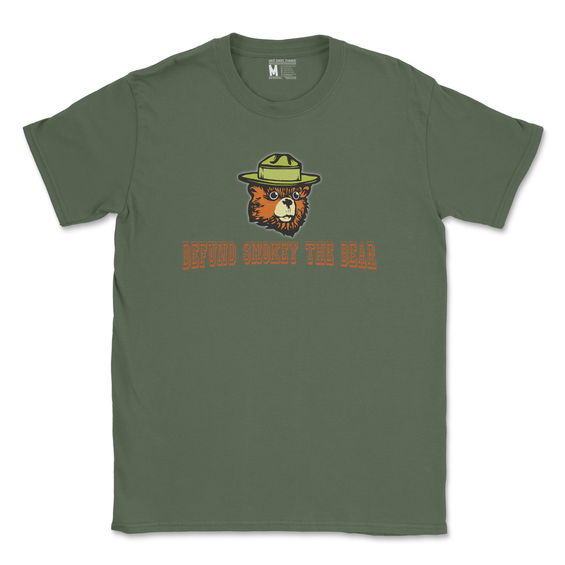 Heavy Blend T-Shirt Defund Smokey Bear in Military Green