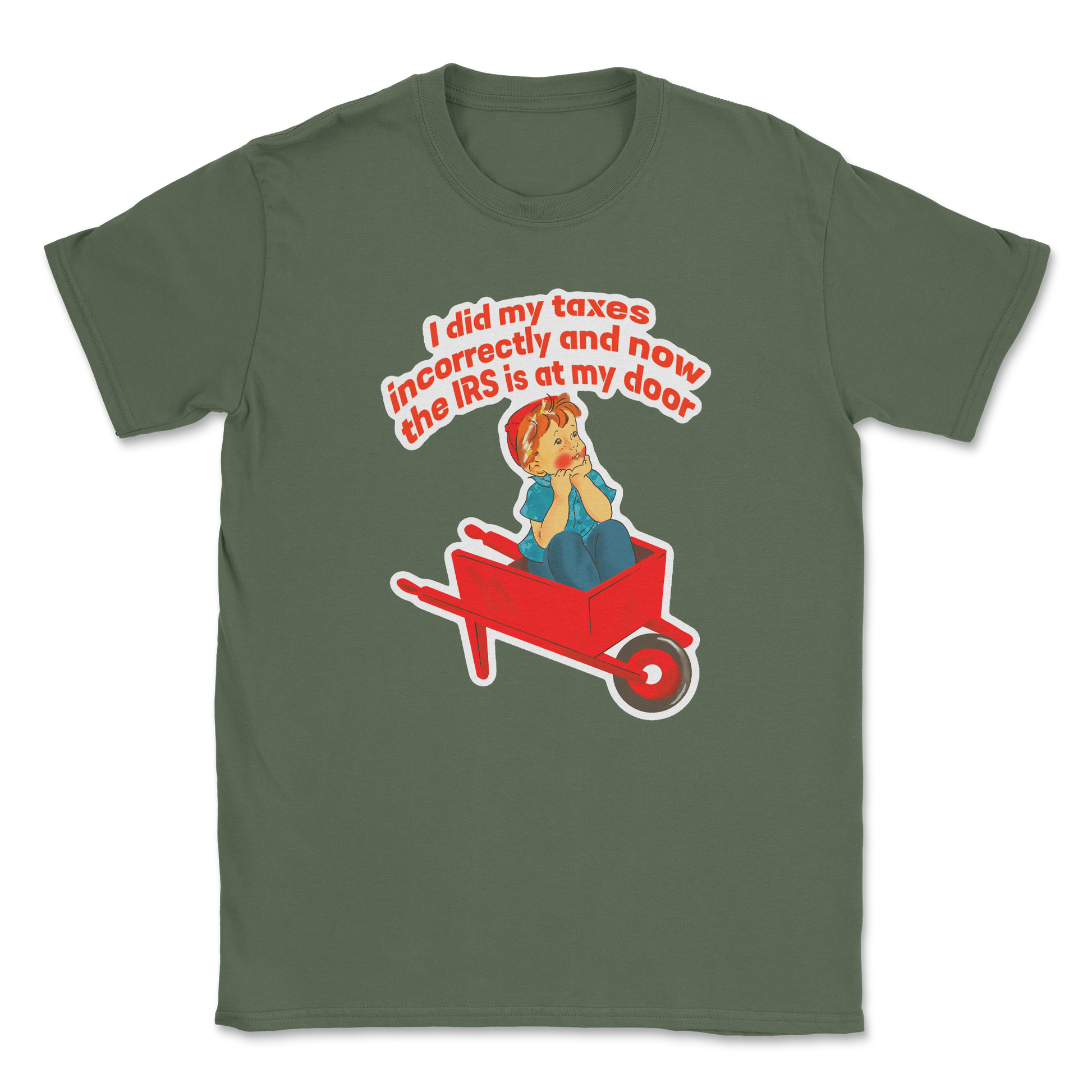 Heavy Blend T-Shirt Here Comes the IRS in Military Green