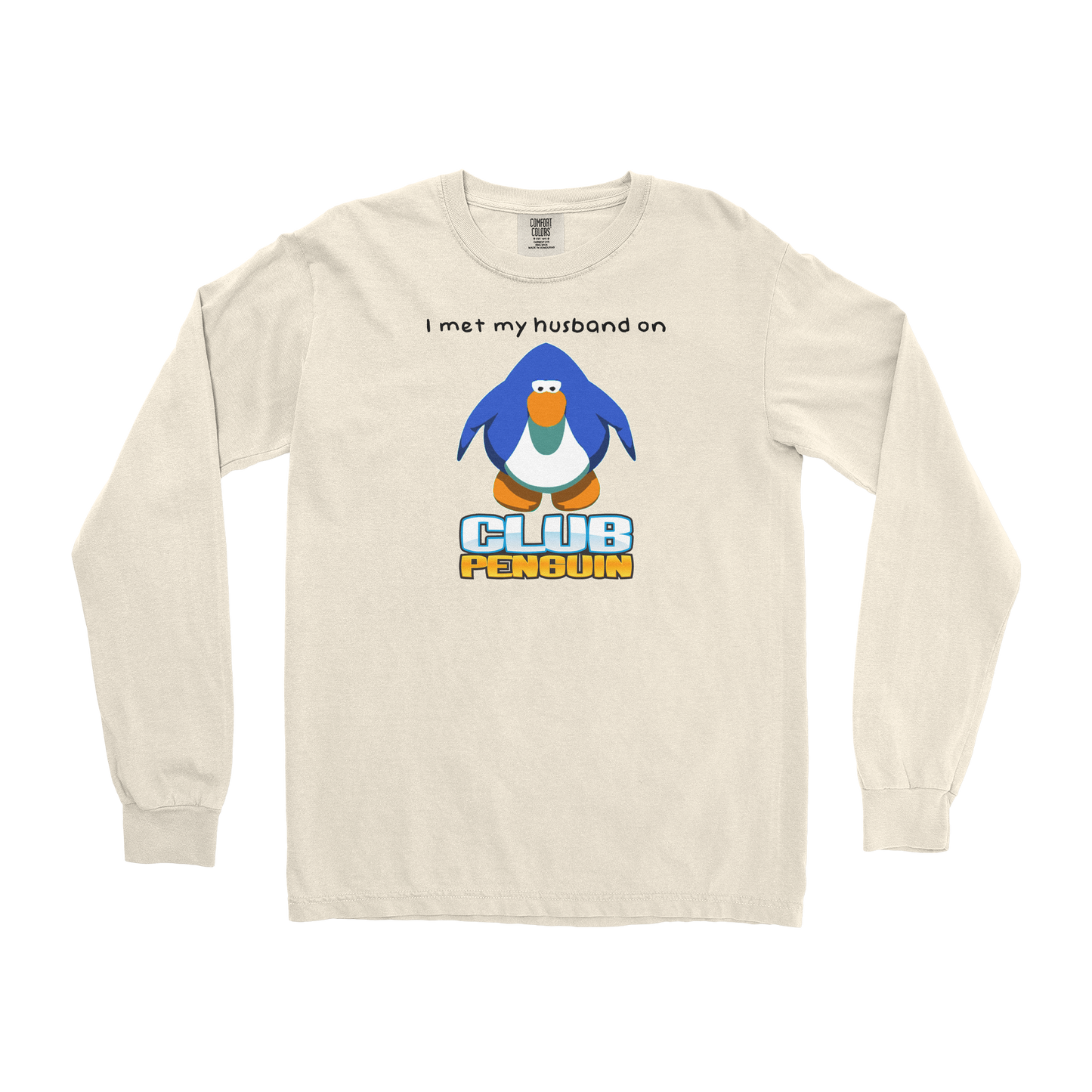 Comfort Colors Long Sleeve Club Penguin Husband  in Ivory