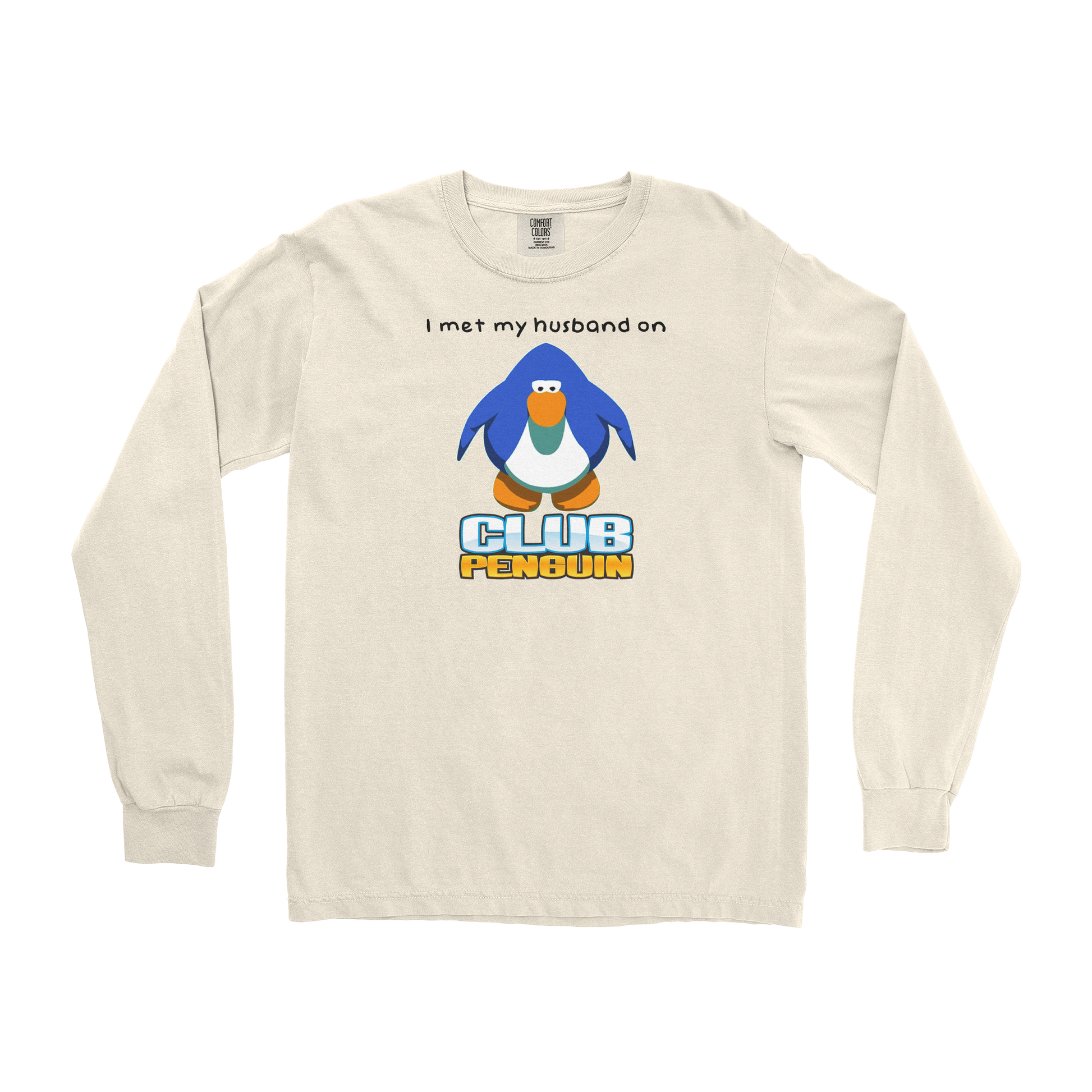 Comfort Colors Long Sleeve Club Penguin Husband  in Ivory