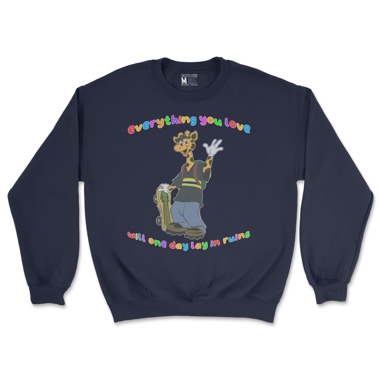Gildan SoftStyle Crew Neck Jerry the Giraffe in Navy