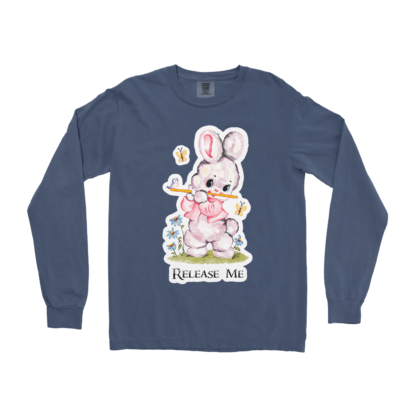 Comfort Colors Long Sleeve Cute Bunny in Midnight