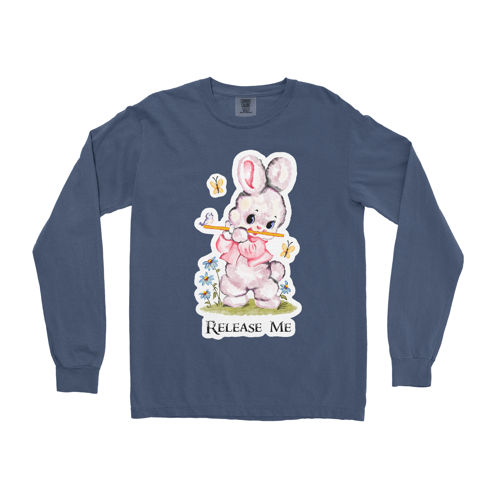 Comfort Colors Long Sleeve Cute Bunny in Midnight
