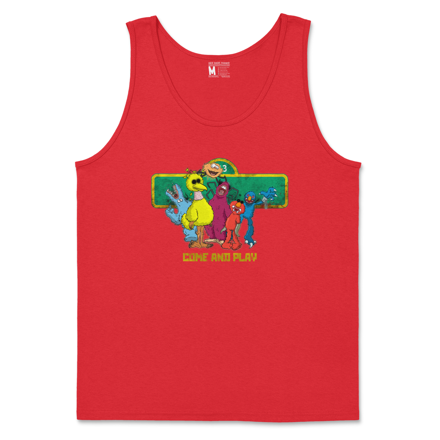 Gildan SoftStyle Tank Top Cursed Sesame Street in Red