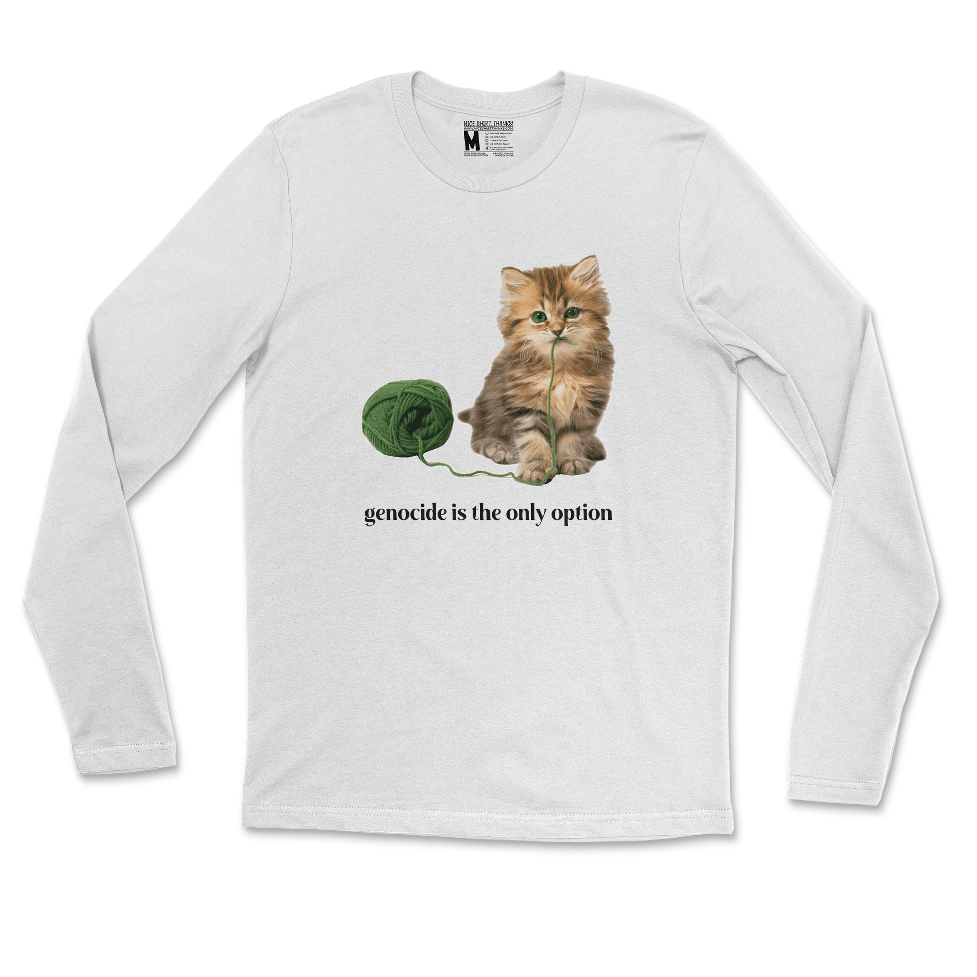 Gildan SoftStyle Long Sleeve Genocide Kitty  in White