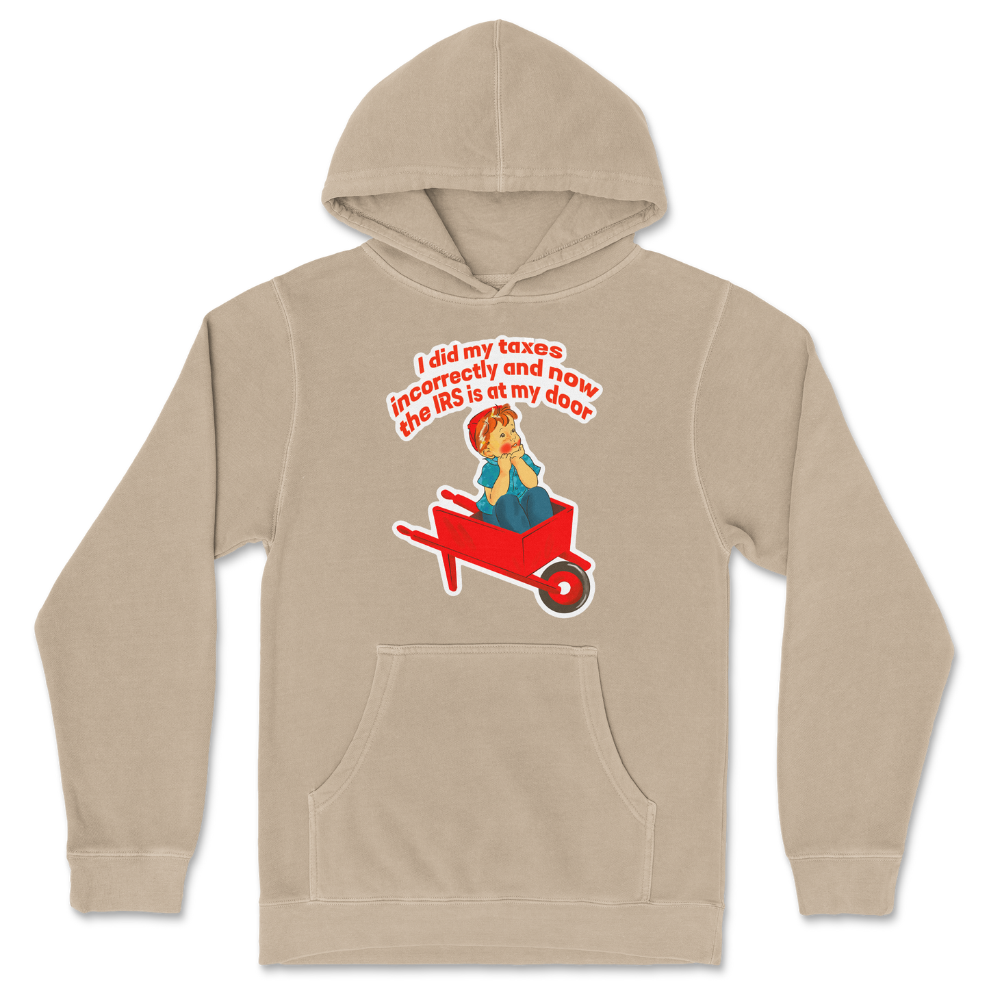 Independent Clothing Co. Hoodie Here Comes the IRS in Sandstone
