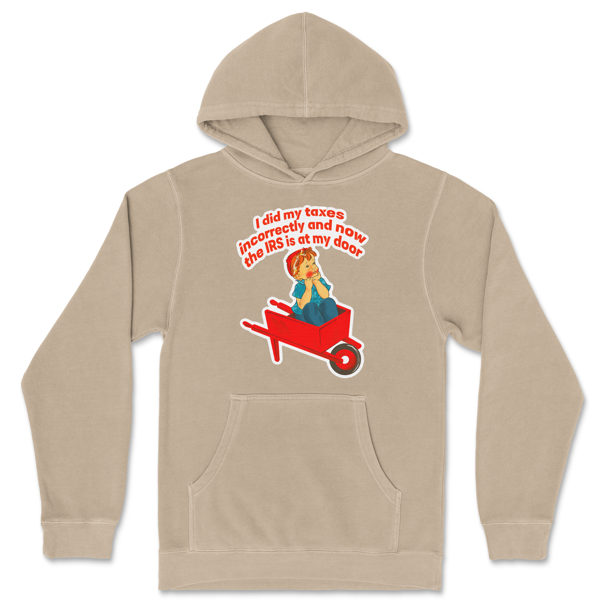 Independent Clothing Co. Hoodie Here Comes the IRS in Sandstone