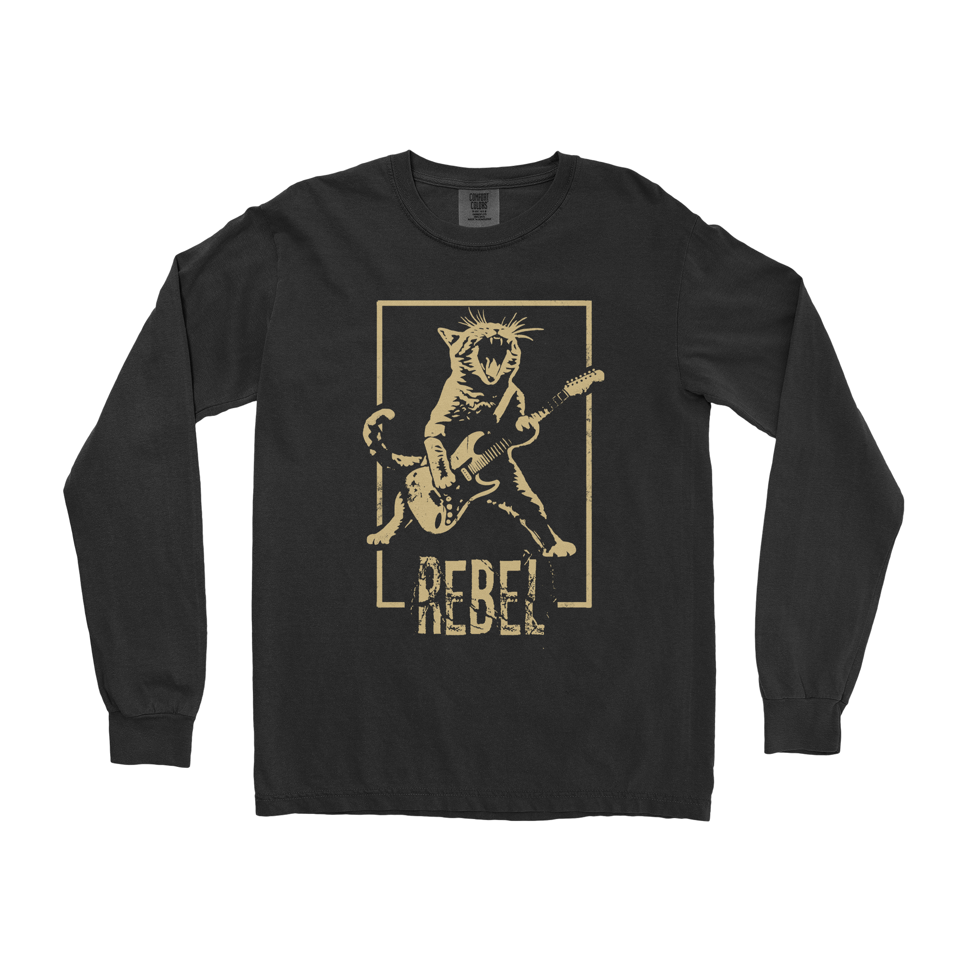 Comfort Colors Long Sleeve Rebel Kitty in Black