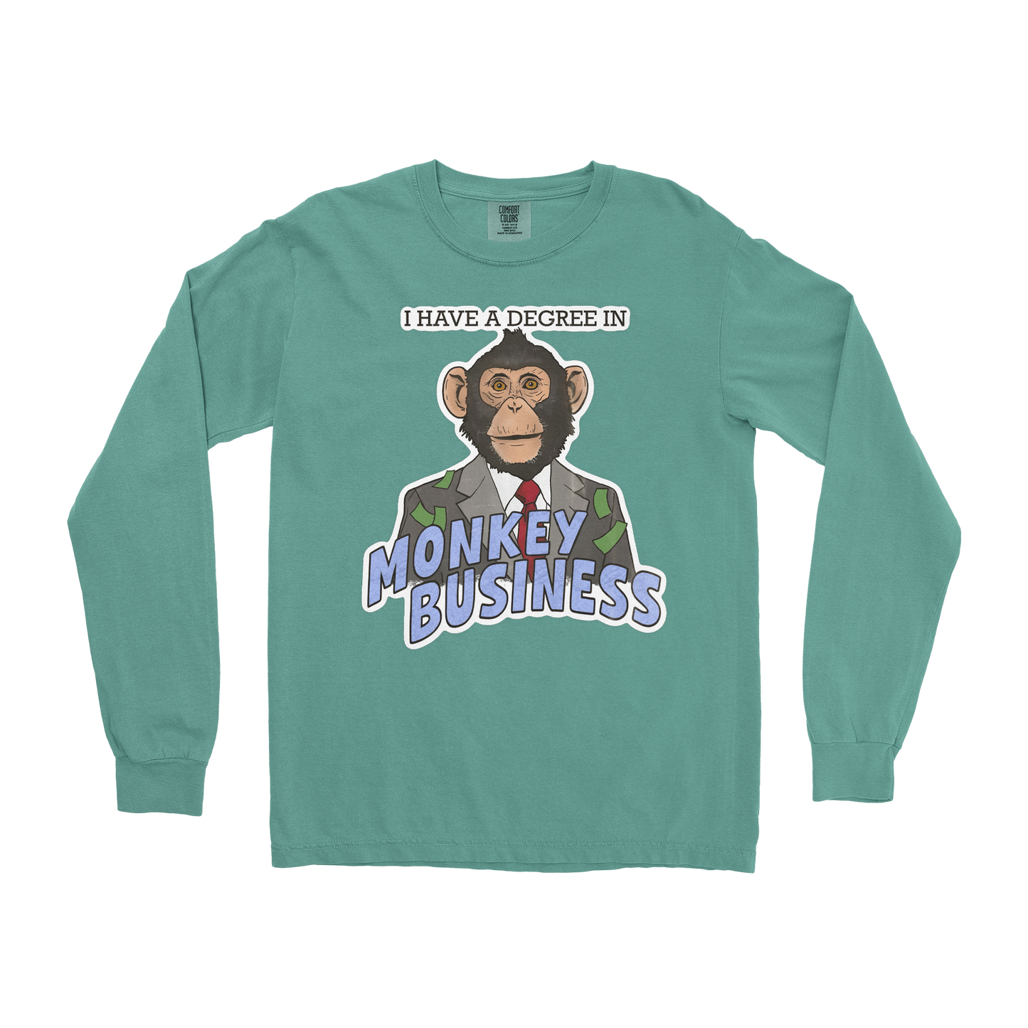 Comfort Colors Long Sleeve Monkey Business in Light Green