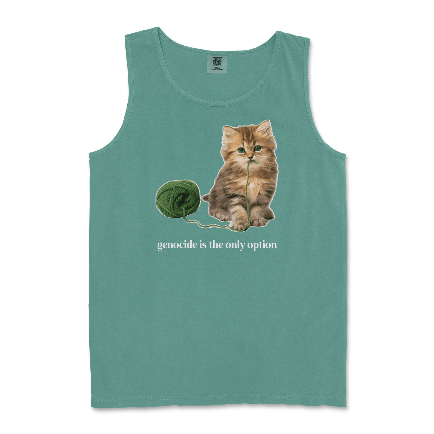 Comfort Colors Tank Top Genocide Kitty  in Light-Green