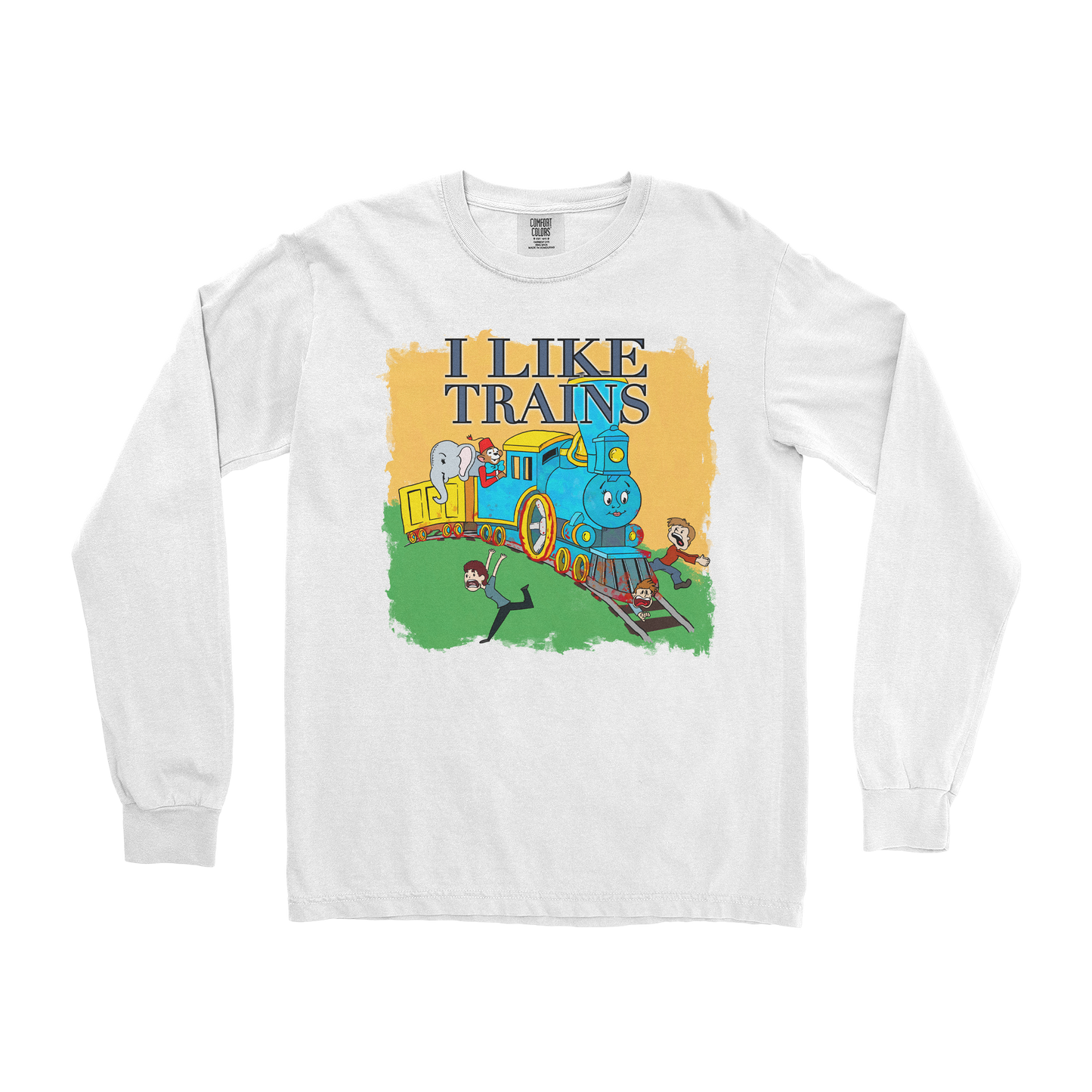 Comfort Colors Long Sleeve I Like Trains in White