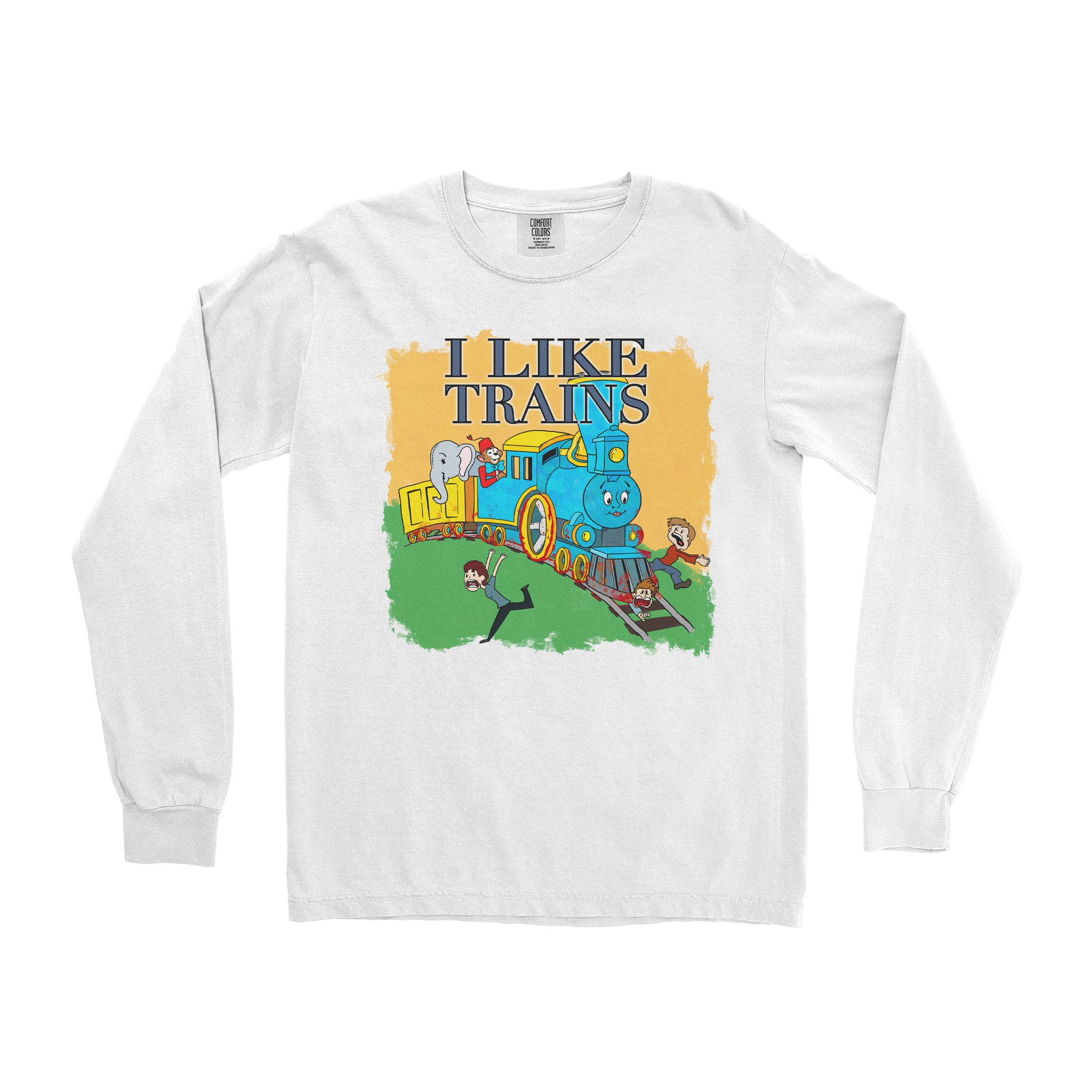 Comfort Colors Long Sleeve I Like Trains in White