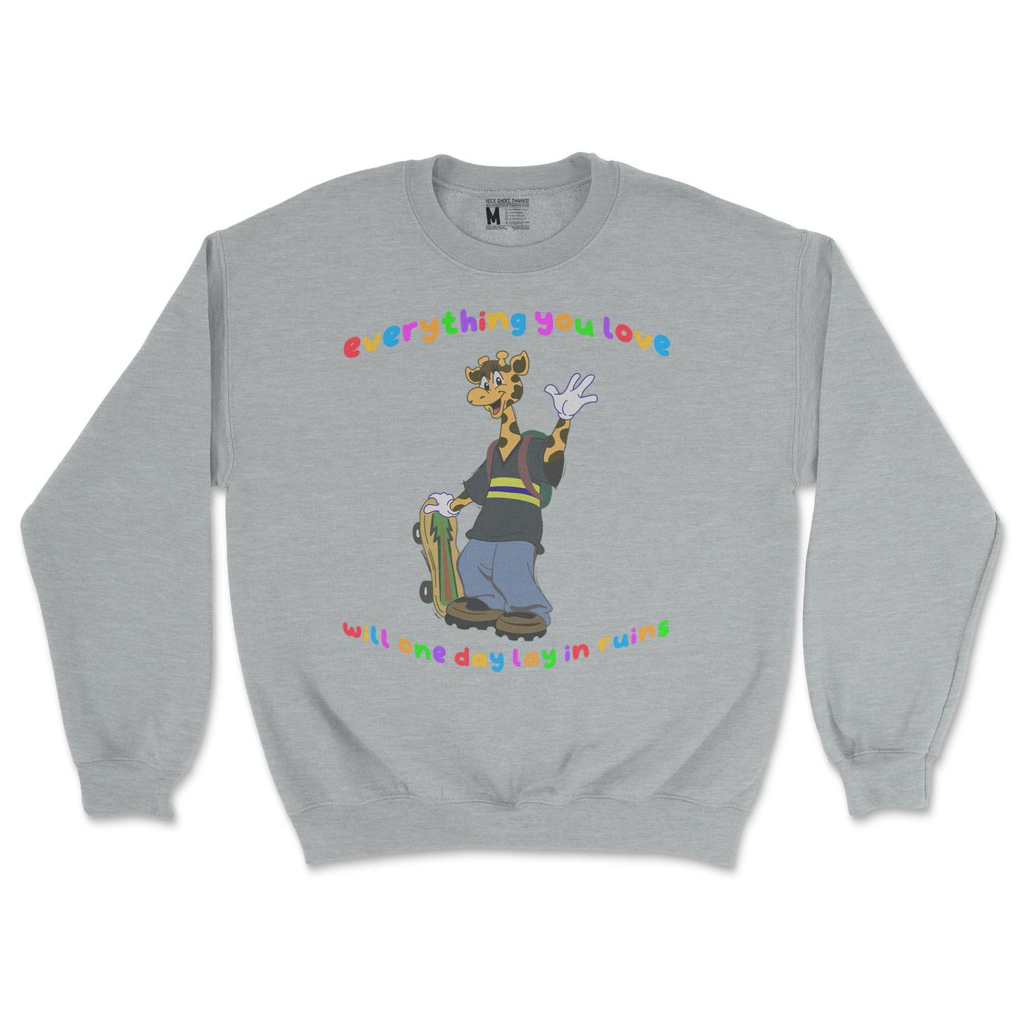 Gildan SoftStyle Crew Neck Jerry the Giraffe in Sports Grey