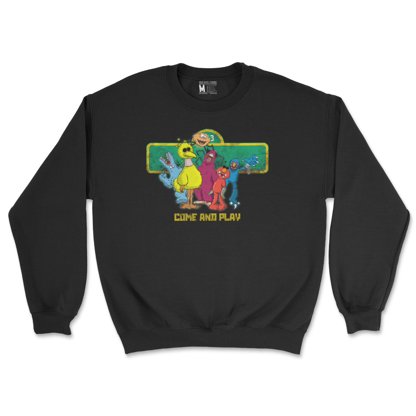 Gildan SoftStyle Crew Neck Cursed Sesame Street in Black